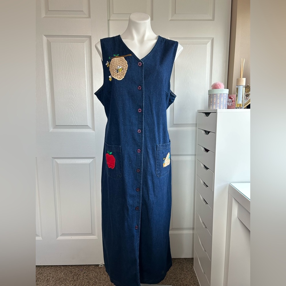 Jantzen Vintage Sleeveless Denim Maxi Dress with Embroidered Accents